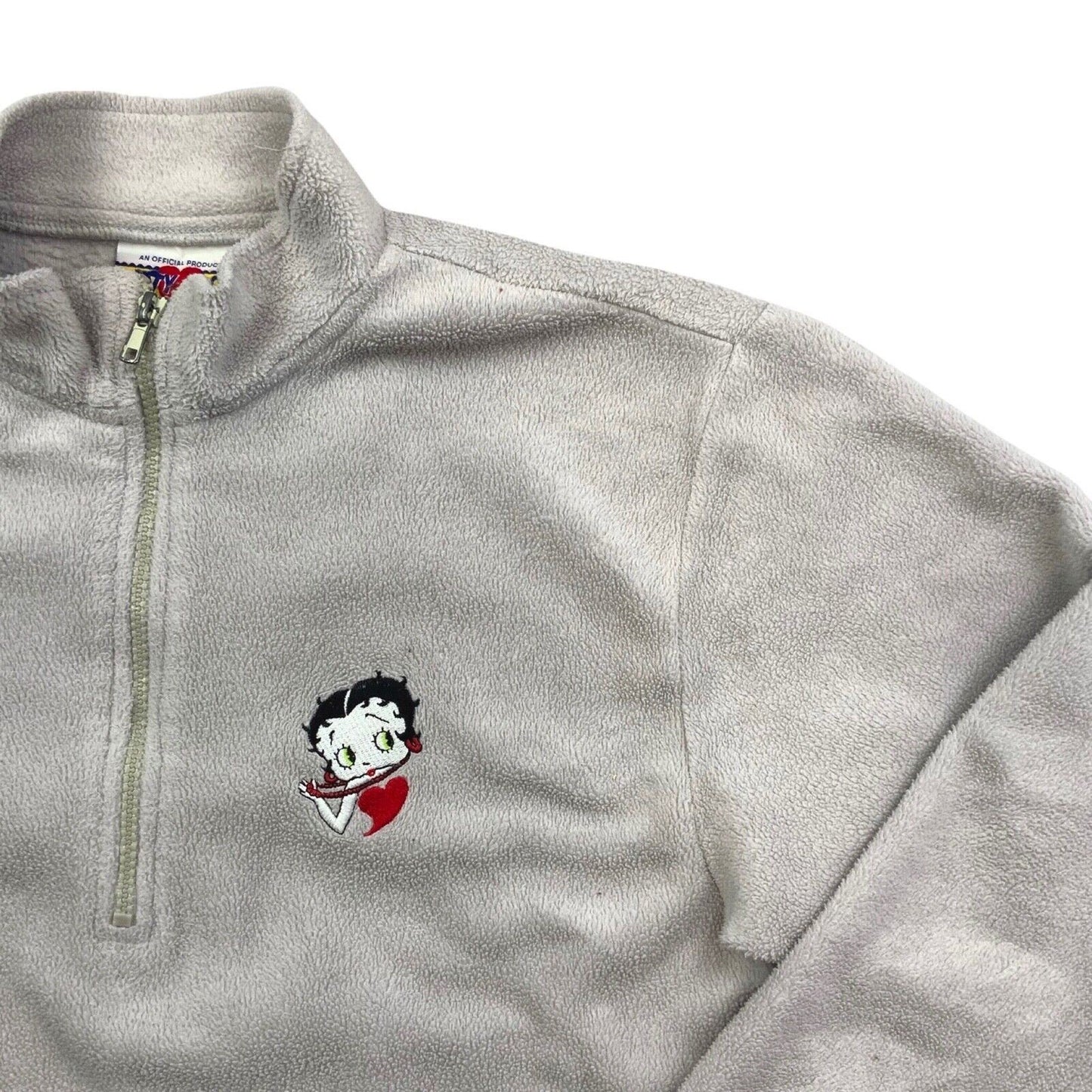 Vintage 2000 Grey Red Embroidered Betty Boop Fleece Zip-Up Pullover Jumper S M