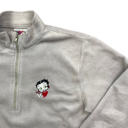 Vintage 2000 Grey Red Embroidered Betty Boop Fleece Zip-Up Pullover Jumper S M