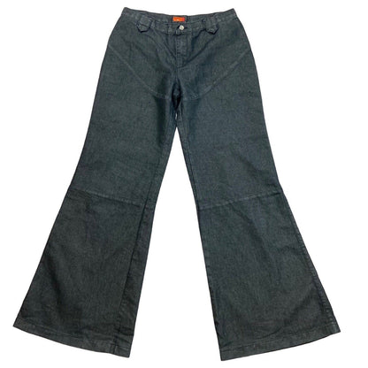 Vintage 00s Y2K Black Twill Weave Wide Leg Fishbone Denim Jeans 32" 12