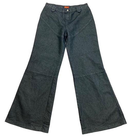 Vintage 00s Y2K Black Twill Weave Wide Leg Fishbone Denim Jeans 32" 12