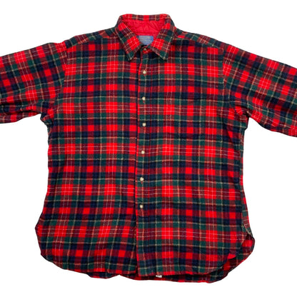 VTG USA PENDLETON WOOL SHIRT CHECK PLAID ROCKABILLY HOT ROD L 48” (44)