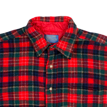 VTG USA PENDLETON WOOL SHIRT CHECK PLAID ROCKABILLY HOT ROD L 48” (44)