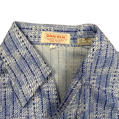 VTG 70s BIG COLLAR MENS POLY SMOCK SHIRT GEOMETRIC PSYCHEDELIC PRINT 40” (38) S