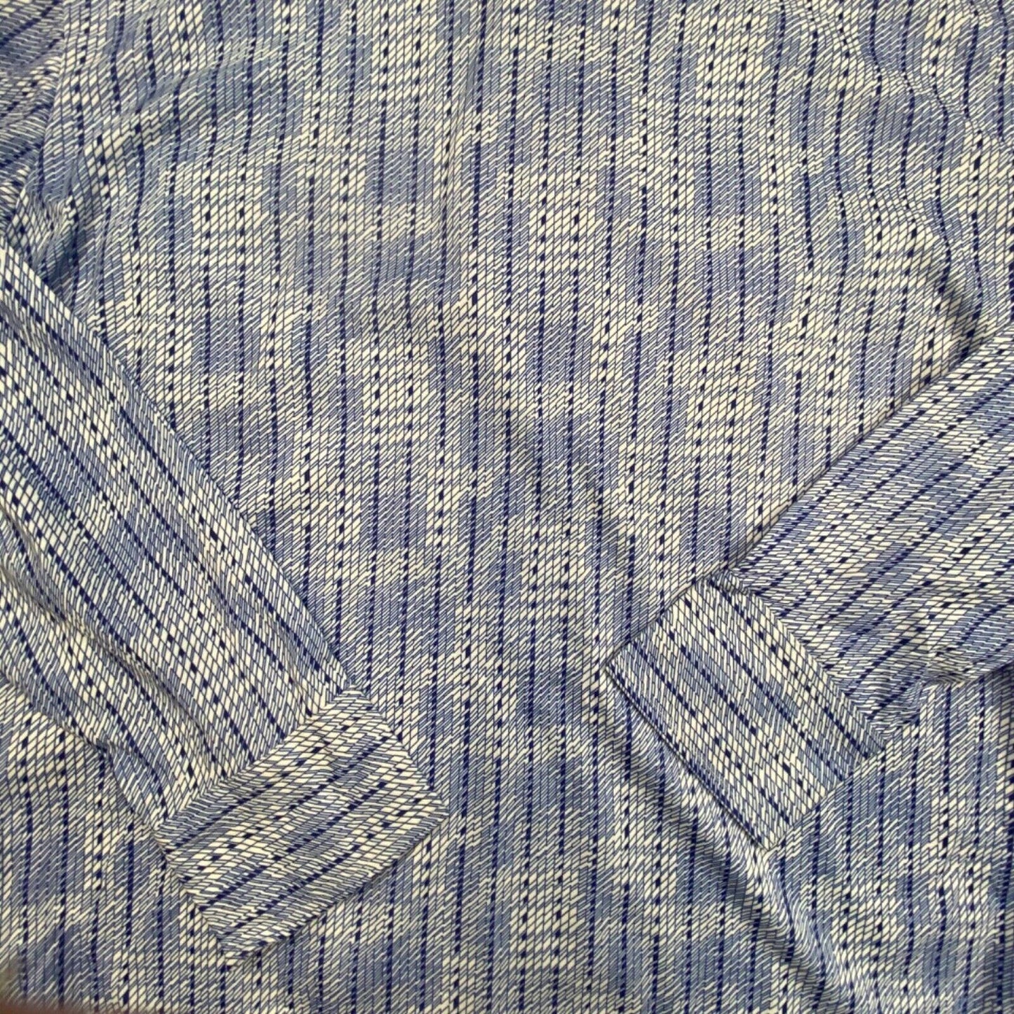 VTG 70s BIG COLLAR MENS POLY SMOCK SHIRT GEOMETRIC PSYCHEDELIC PRINT 40” (38) S