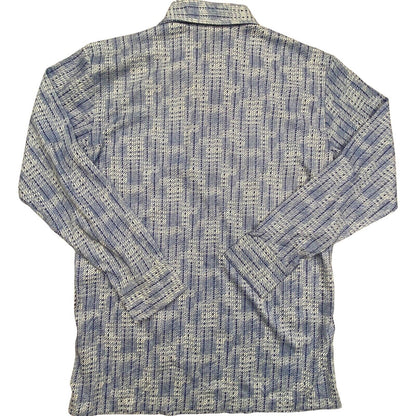 VTG 70s BIG COLLAR MENS POLY SMOCK SHIRT GEOMETRIC PSYCHEDELIC PRINT 40” (38) S