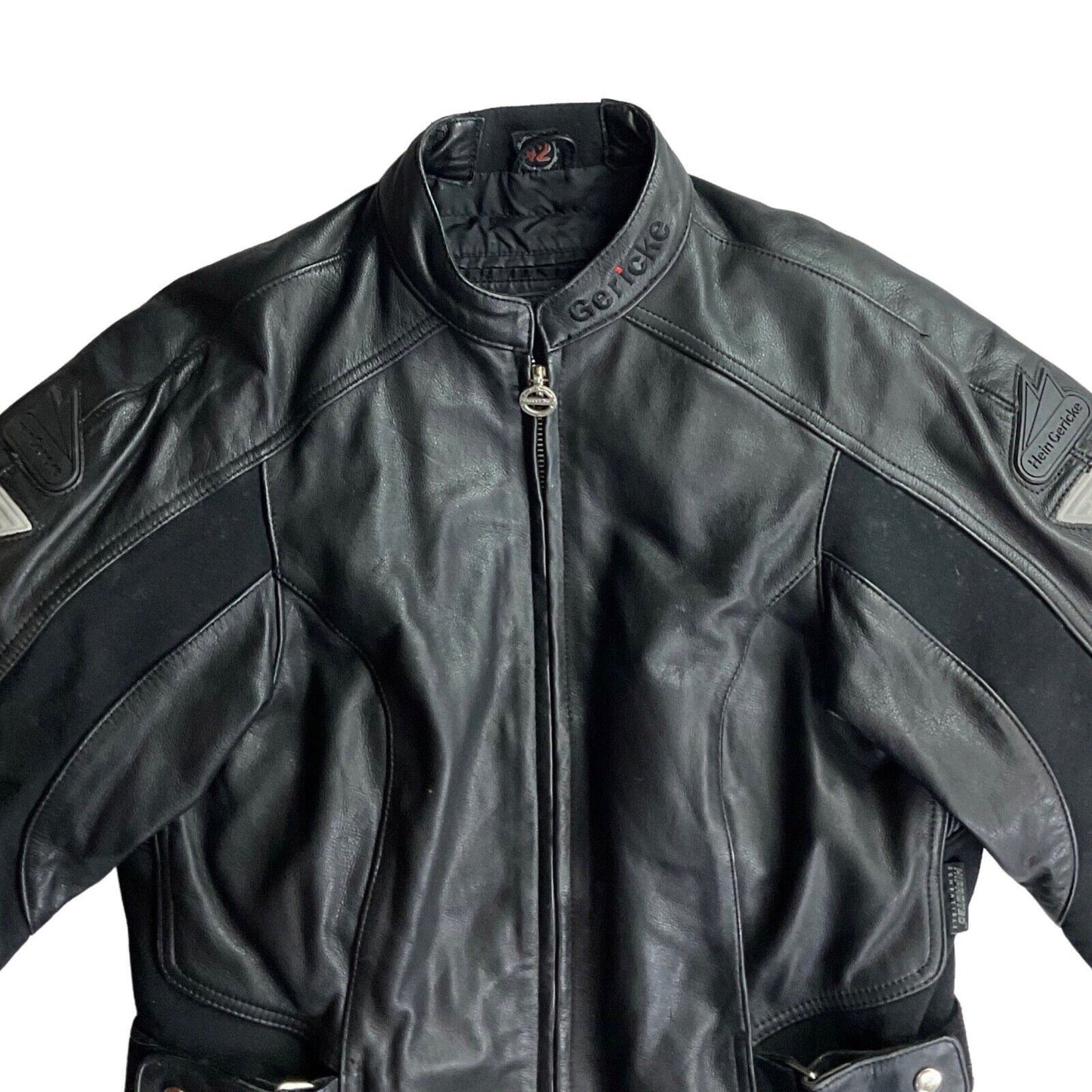 VTG 90s HEIN GERICKE STREETLINE BELTED LEATHER BIKER MOTORCYCLE JACKET CHEST 40”