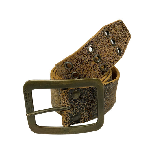 Vintage Y2K Brown Black Speckle Coated Leather Suede Triple Eyelet Belt M L
