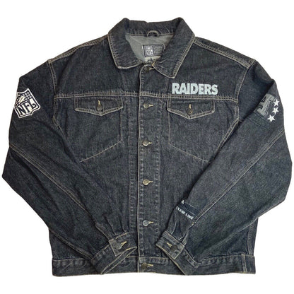 Preloved 00s Grey NFL Los Angeles Raiders Embroidered Stitched Denim Jacket XL