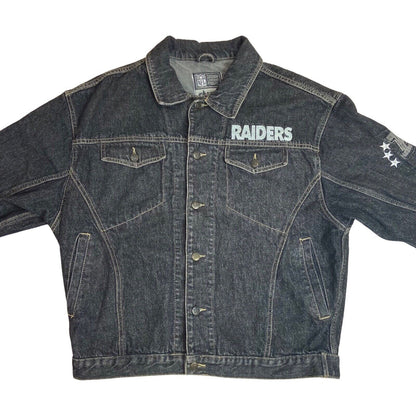 Preloved 00s Grey NFL Los Angeles Raiders Embroidered Stitched Denim Jacket XL