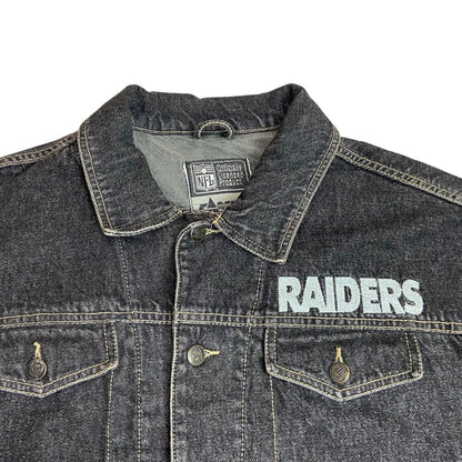 Preloved 00s Grey NFL Los Angeles Raiders Embroidered Stitched Denim Jacket XL