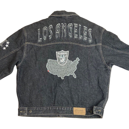 Preloved 00s Grey NFL Los Angeles Raiders Embroidered Stitched Denim Jacket XL