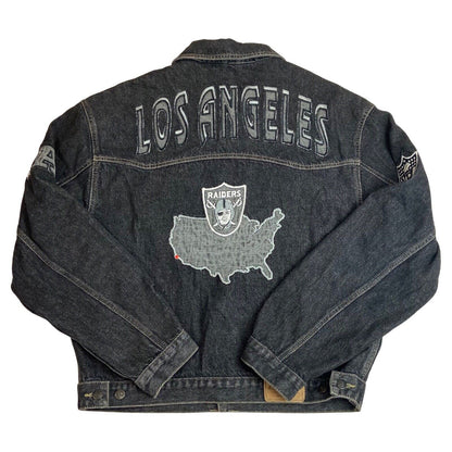 Preloved 00s Grey NFL Los Angeles Raiders Embroidered Stitched Denim Jacket XL