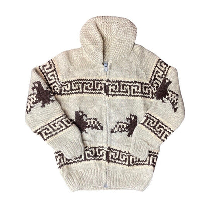 VTG DEADSTOCK WOOL COWICHAN CARDIGAN NATIVE CANADIAN KNIT ROCKABILLY 42” (38) S