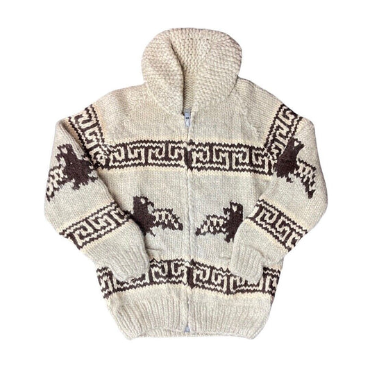 VTG DEADSTOCK WOOL COWICHAN CARDIGAN NATIVE CANADIAN KNIT ROCKABILLY 42” (38) S
