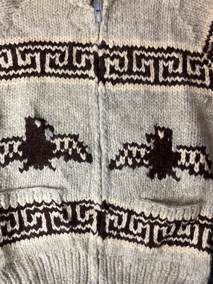 VTG DEADSTOCK WOOL COWICHAN CARDIGAN NATIVE CANADIAN KNIT ROCKABILLY 42” (38) S