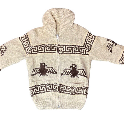 VTG DEADSTOCK WOOL COWICHAN CARDIGAN NATIVE CANADIAN KNIT ROCKABILLY 42” (38) S