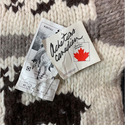 VTG DEADSTOCK WOOL COWICHAN CARDIGAN NATIVE CANADIAN KNIT ROCKABILLY 46” (42) L