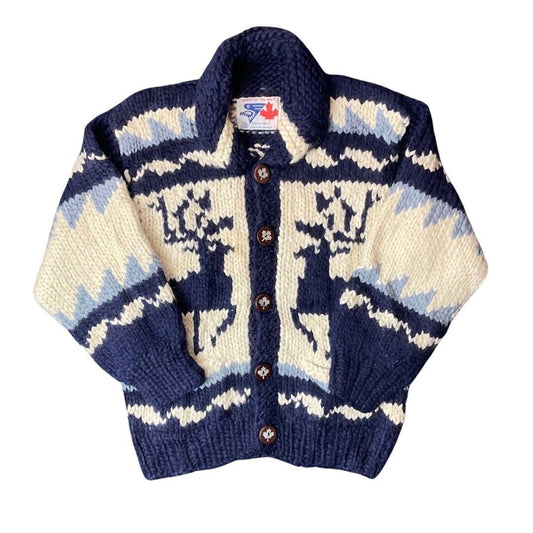 VTG WOOL COWICHAN CARDIGAN NATIVE AMERICAN CANADIAN KNIT ROCKABILLY 40” (38) S