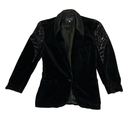 Vintage 90s Black Sequin Beaded Velvet Escada Dinner Jacket Blazer 8 10 S