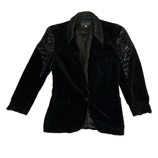 Vintage 90s Black Sequin Beaded Velvet Escada Dinner Jacket Blazer 8 10 S