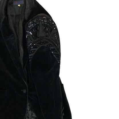 Vintage 90s Black Sequin Beaded Velvet Escada Dinner Jacket Blazer 8 10 S