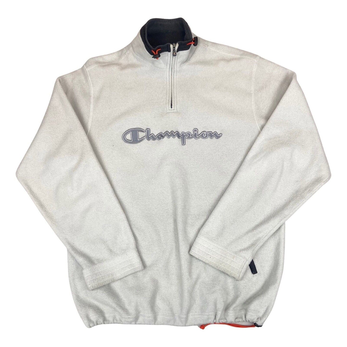 Vintage 90s 00s White Champion Quarter Zip Fleece Jumper Spell Out Embroidered L