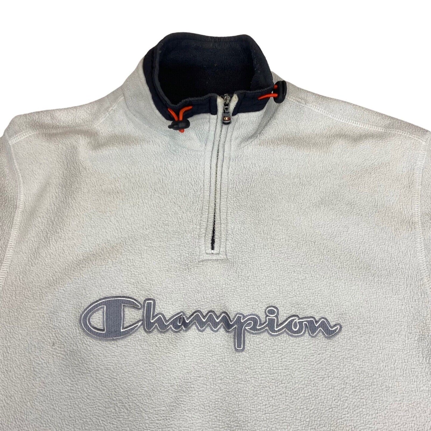Vintage 90s 00s White Champion Quarter Zip Fleece Jumper Spell Out Embroidered L