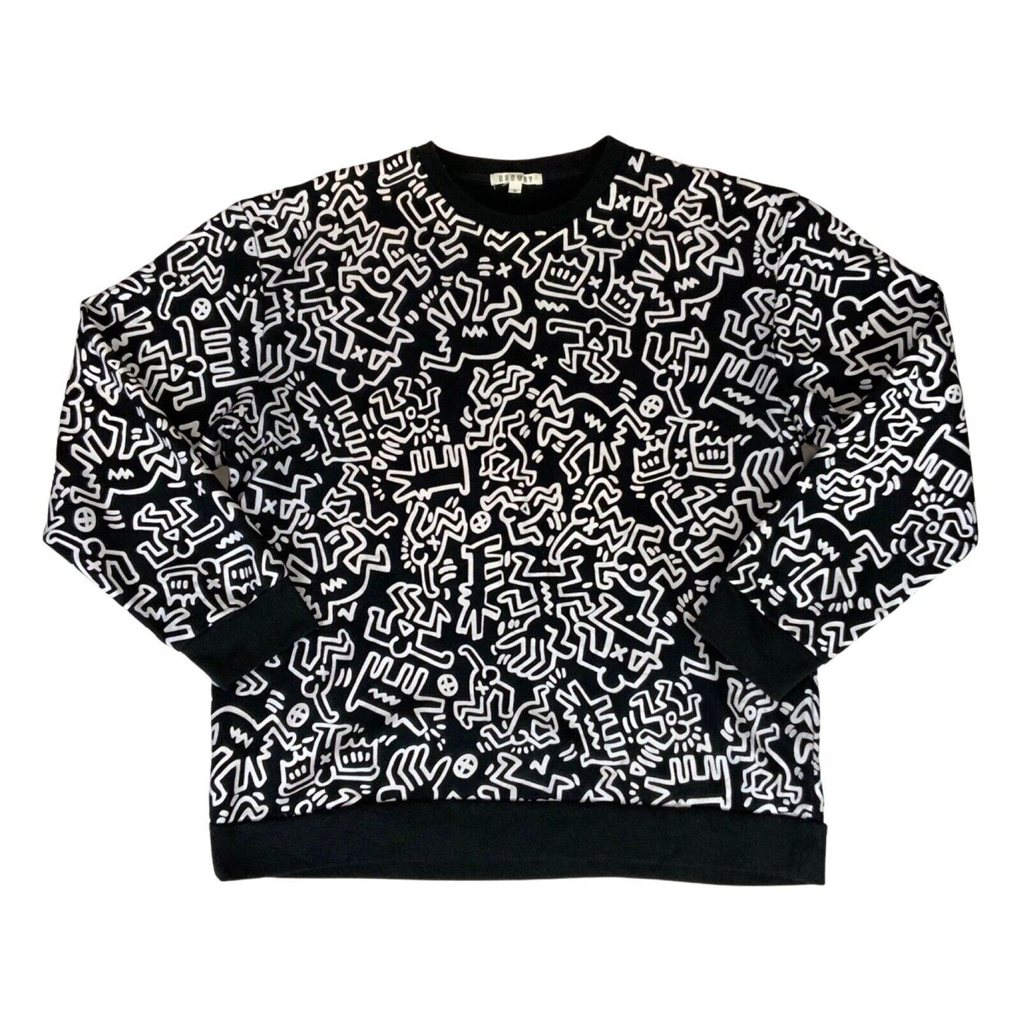 90s 00s Black White Keith Haring x Browny Dog Hypebeast Graffiti Jumper M