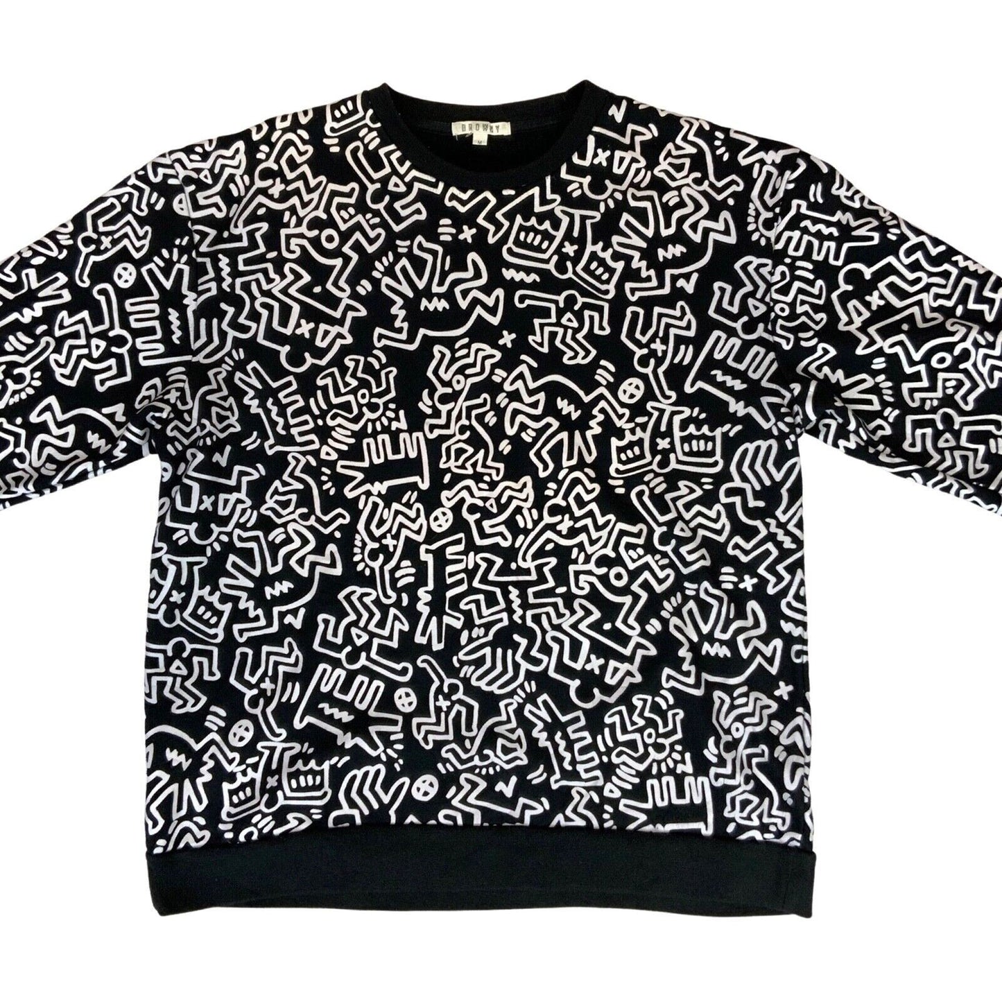 90s 00s Black White Keith Haring x Browny Dog Hypebeast Graffiti Jumper M