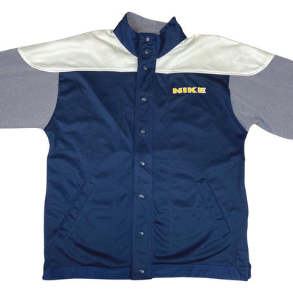 Vintage 1990's Navy, White, Grey & Yellow Nike Button-Up Track Jacket Large