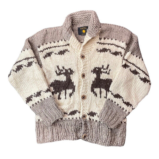VTG WOOL COWICHAN CARDIGAN NATIVE AMERICAN CANADIAN KNIT ROCKABILLY 42” (40)