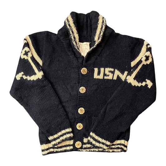 VTG MENS US NAVY WOOL COWICHAN CARDIGAN NATIVE AMERICAN KNIT ROCKABILLY 38” (34)