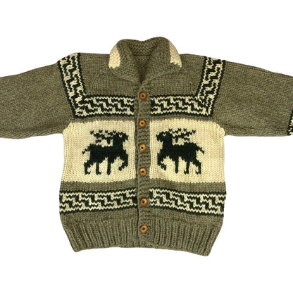 VTG NATIVE CANADIAN COWICHAN INDIAN HAND KNIT CARDIGAN ROCKABILLY 42” (38) S