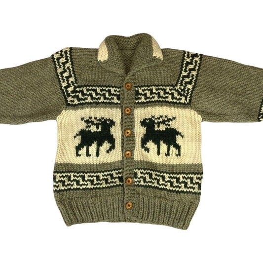VTG NATIVE CANADIAN COWICHAN INDIAN HAND KNIT CARDIGAN ROCKABILLY 42” (38) S