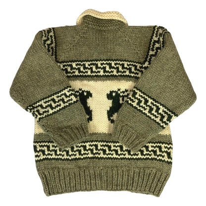VTG NATIVE CANADIAN COWICHAN INDIAN HAND KNIT CARDIGAN ROCKABILLY 42” (38) S