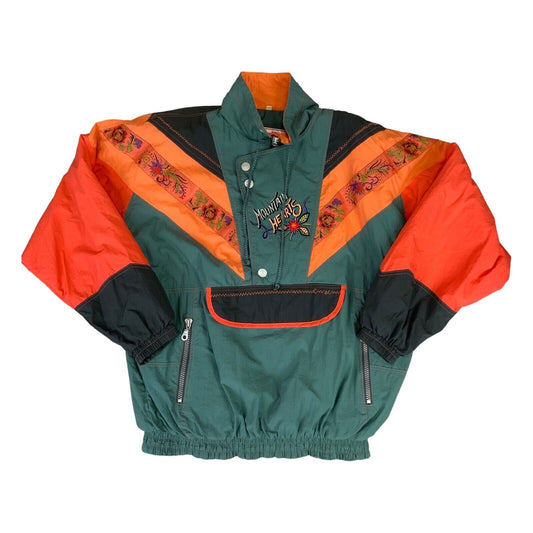 Vintage 80s 90s Orange Green Embroidered Floral Shell Sports Ski Jacket 2XL