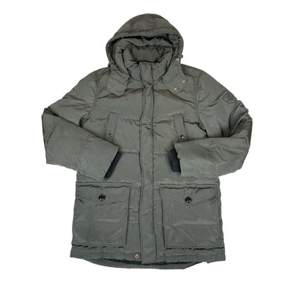 Vintage 00s Grey Khaki Tommy Hilfiger Hooded Down Feather Long Puffa Jacket L