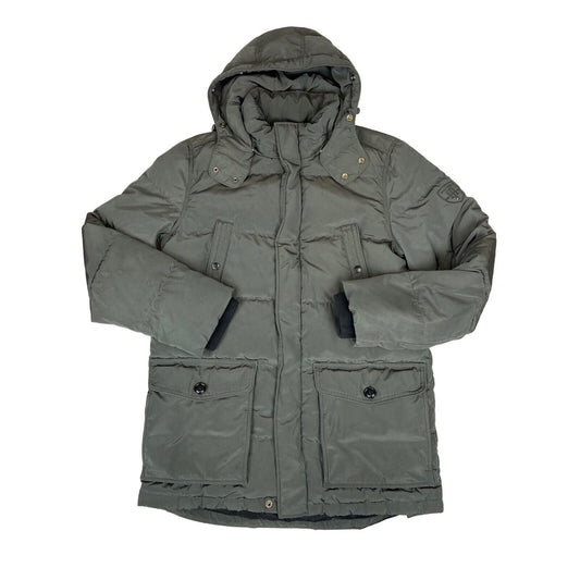 Vintage 00s Grey Khaki Tommy Hilfiger Hooded Down Feather Long Puffa Jacket L