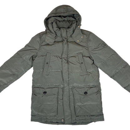 Vintage 00s Grey Khaki Tommy Hilfiger Hooded Down Feather Long Puffa Jacket L
