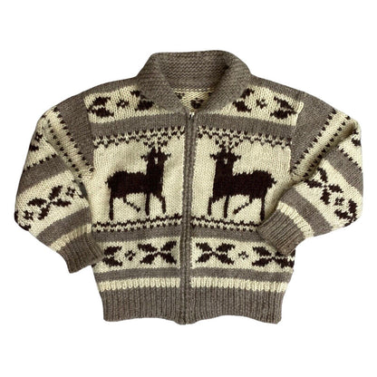 VTG  USA MENS NATIVE CANADA COWICHAN GRAPHIC KNIT ROCKABILLY CARDIGAN 44” (40)