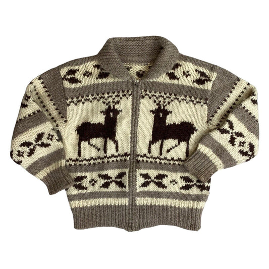 VTG  USA MENS NATIVE CANADA COWICHAN GRAPHIC KNIT ROCKABILLY CARDIGAN 44” (40)