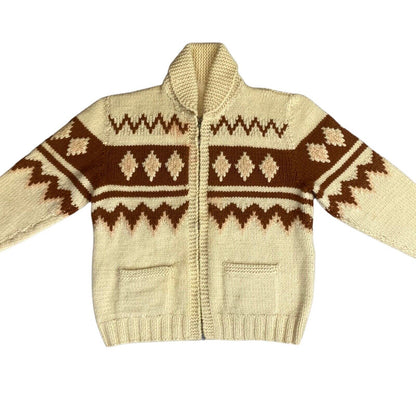 VTG 50s USA MENS MARY MAXIM COWICHAN GRAPHIC KNIT ROCKABILLY CARDIGAN 46” (42)