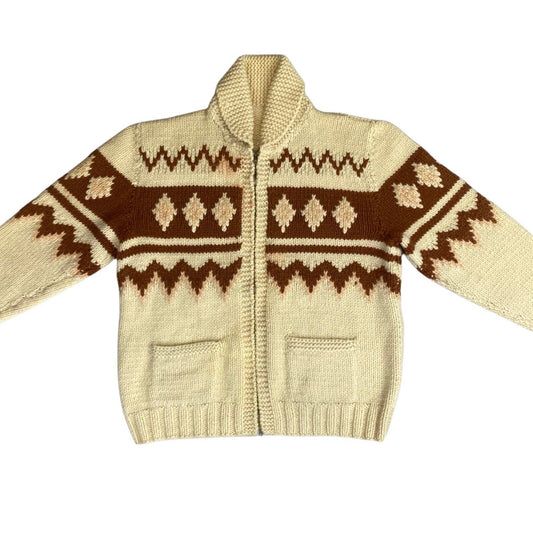 VTG 50s USA MENS MARY MAXIM COWICHAN GRAPHIC KNIT ROCKABILLY CARDIGAN 46” (42)