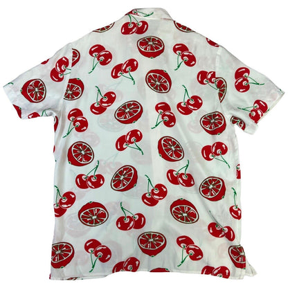 Vintage 80s 90s White Red Cherry Graphic Novelty Print Shirt Sleeve Shirt L