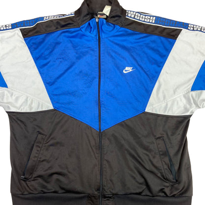 Vintage 1990s Black, Blue & White Nike Swoosh Zip-Up Track Jacket Large