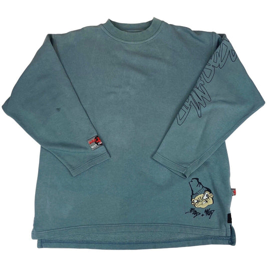 Vintage 00s Y2k Faded Blue Bad + Mad Graphic Printed Sweatshirt Skate XL
