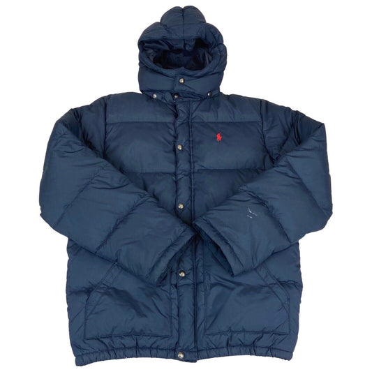 Vintage 90s 00s Navy Polo Ralph Lauren Down Feather Embroidered Puffer Coat XL