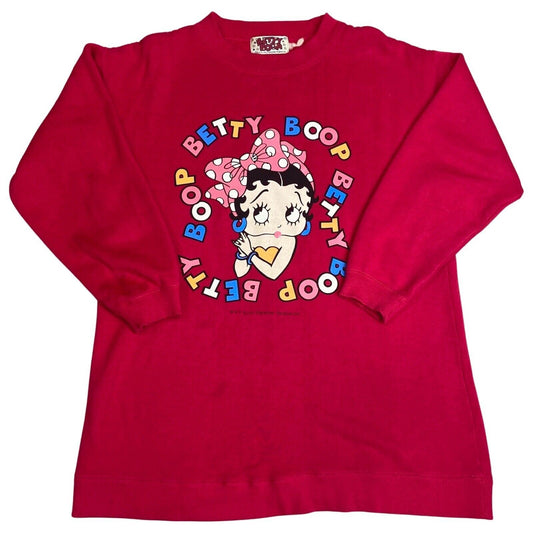 Vintage 80s 90s Pink Betty Boop Graphic Print Crew Neck Jumper 16 18 L