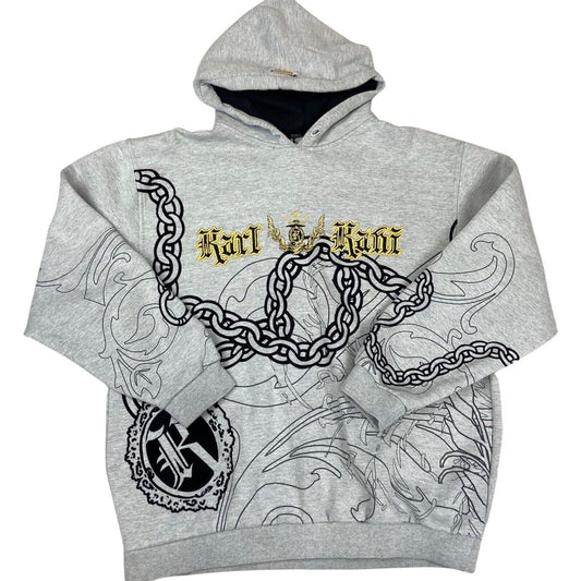 Vintage Y2K Grey Karl Kani Gold Detailing Embroidered Velour Graphic Hoodie XL