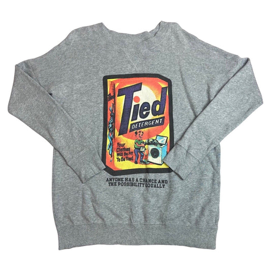 Vintage 90s 00s Grey Tied Graphic Print Crew Neck Jumper L